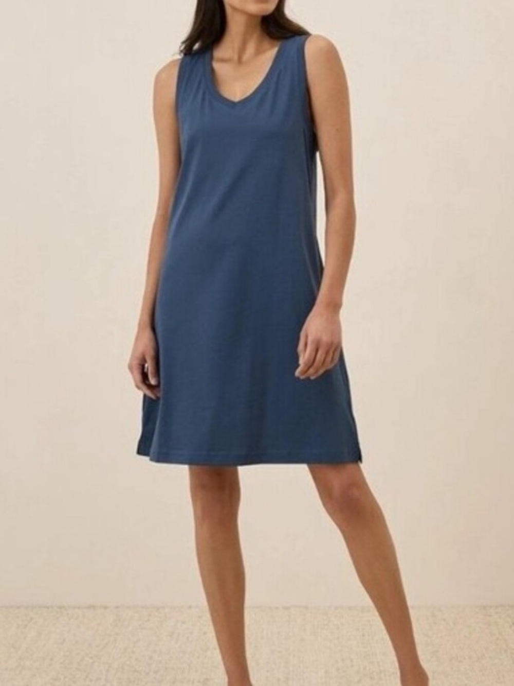 Pact Sleeveless Organic Cotton V-Neck Navy Dress